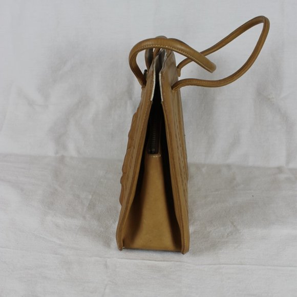 VTG AZTEC MEXICAN LEATHER FIESTA Purse Large Handtooled Tan Leather Shoulder Bag